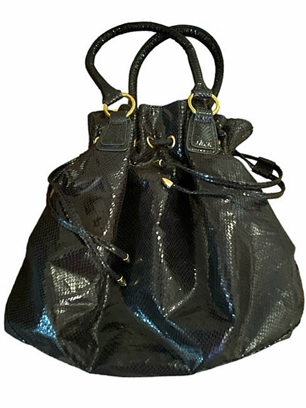 Big Buddha black bag Faux snakeskin drawstring NWT